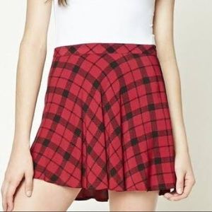 NWT Forever21 Red Plaid Mini Skater Skirt